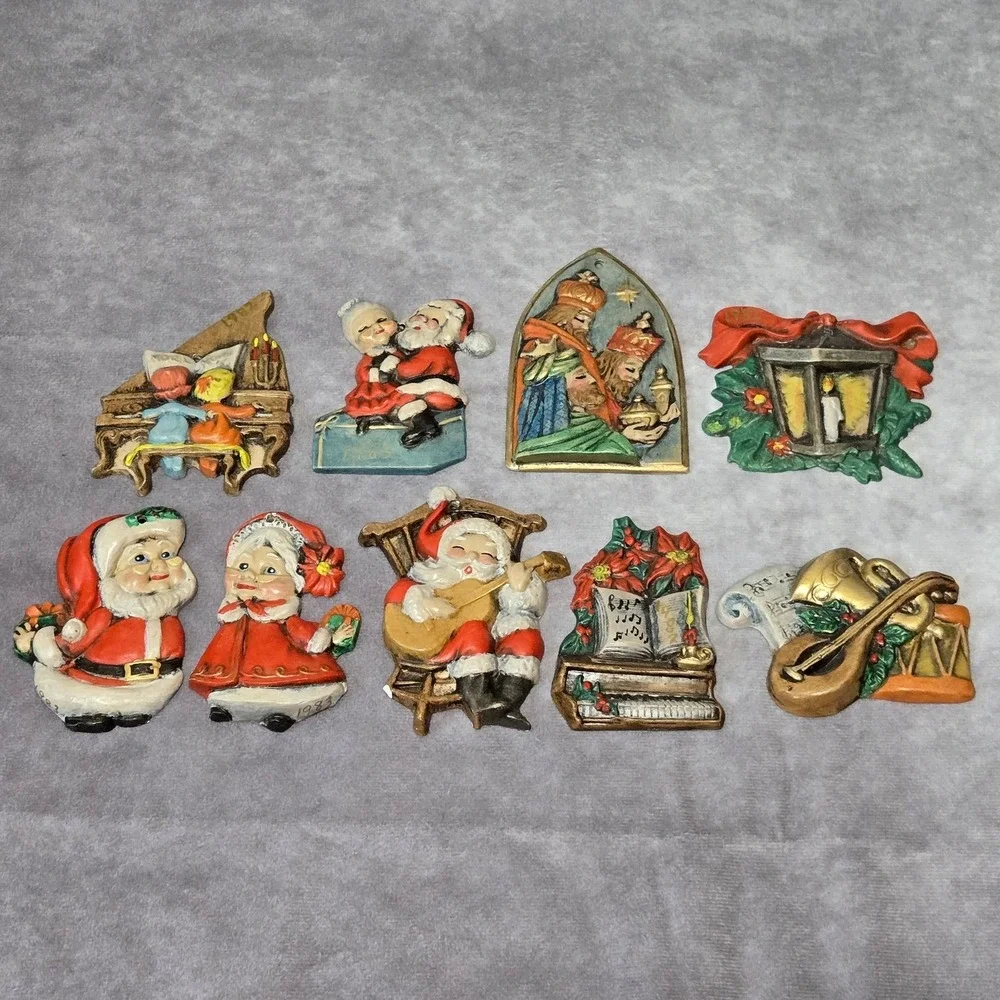 Ceramic Christmas Ornaments Vintage 1980s Hand painted Set of 9